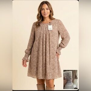 Umgee Boho Animal Print Long Sleeve Tunic Dress size Large new with 🏷️